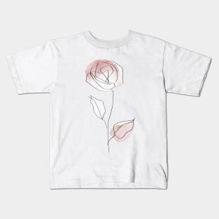 One Line Rose Botanical Abstract Kids T-Shirt